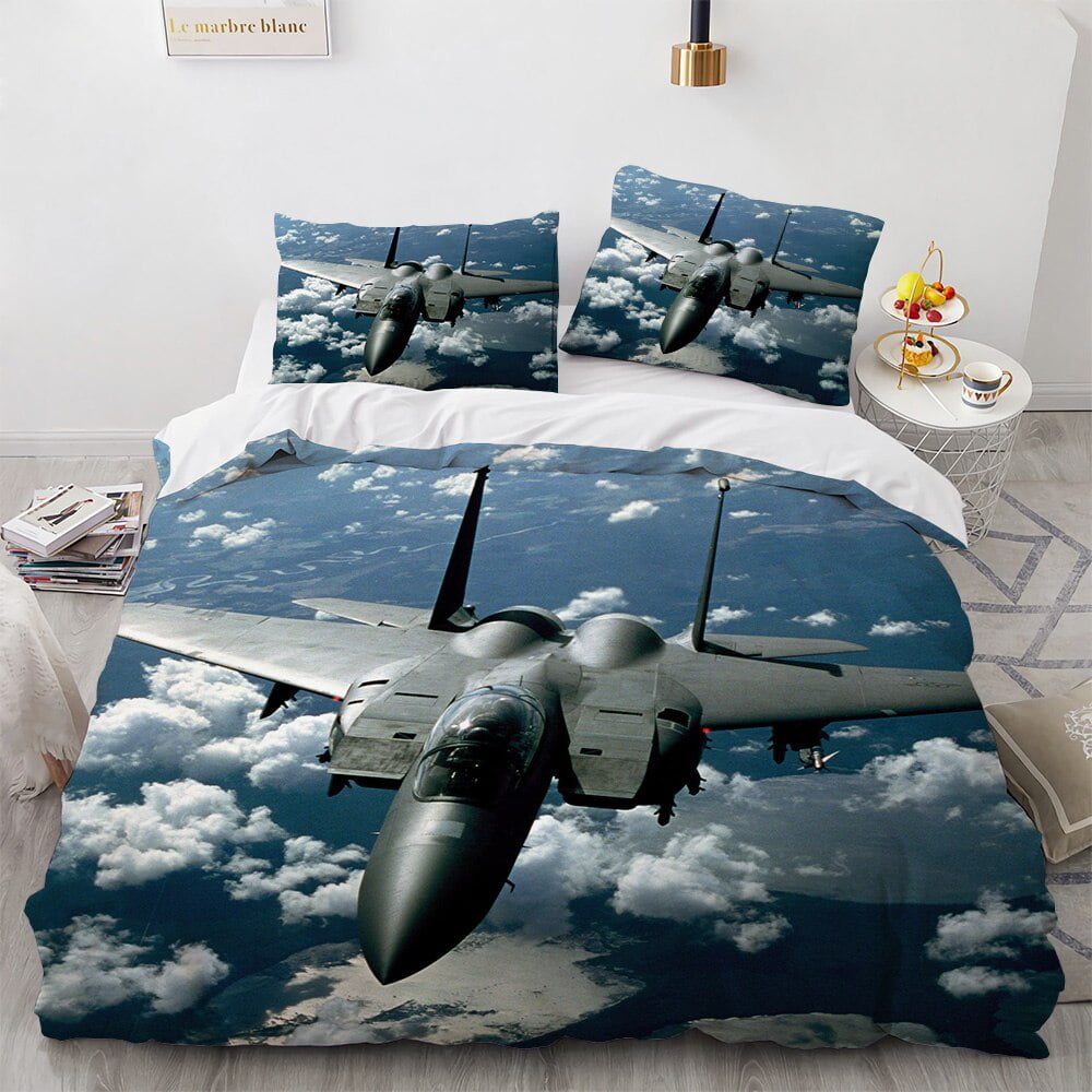 Fighter Plane Duvet Cover Military Aircraft Theme For Children Boys Men Gifts Sunset Airplane Airstrip Bedroom Decoration Warm