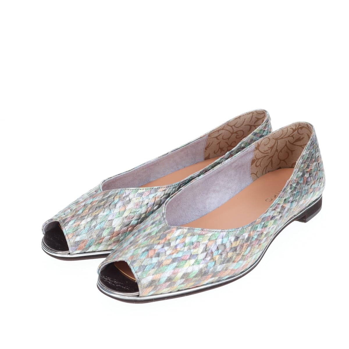 

genuine made in HIMIKO flat size 260 Open-toe, leather, Japan, soft, peep-toe pumps, 661117, multi-color,