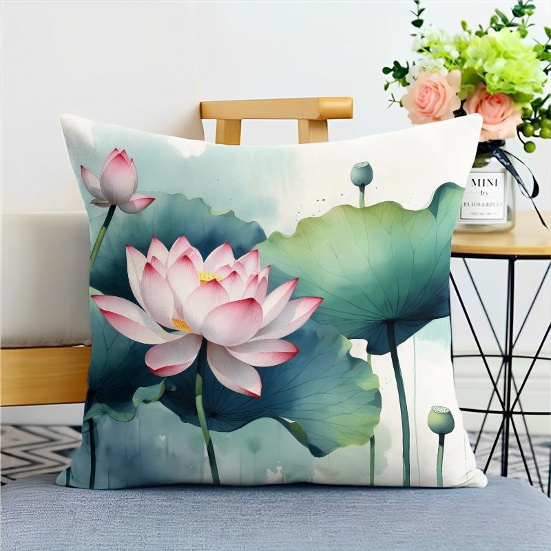 Chinese Style Ink Lotus Pillowcase Dormitory Decoration Office Living Room Home Pillowcase