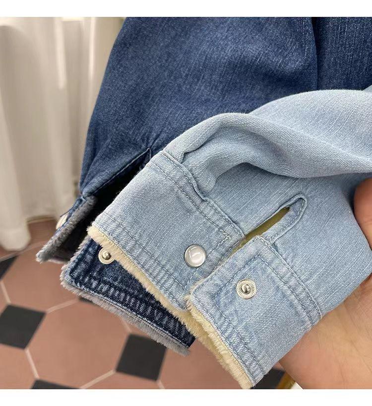 Korean Winter Fashion Velvet Lined Denim Long Sleeve Women's Lapel Jacket 2025