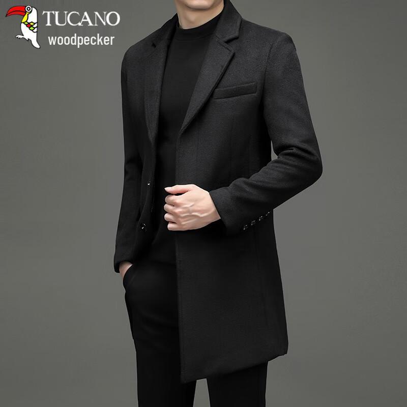 TUCANO Men's Wool Blend Notch Lapel Overcoat