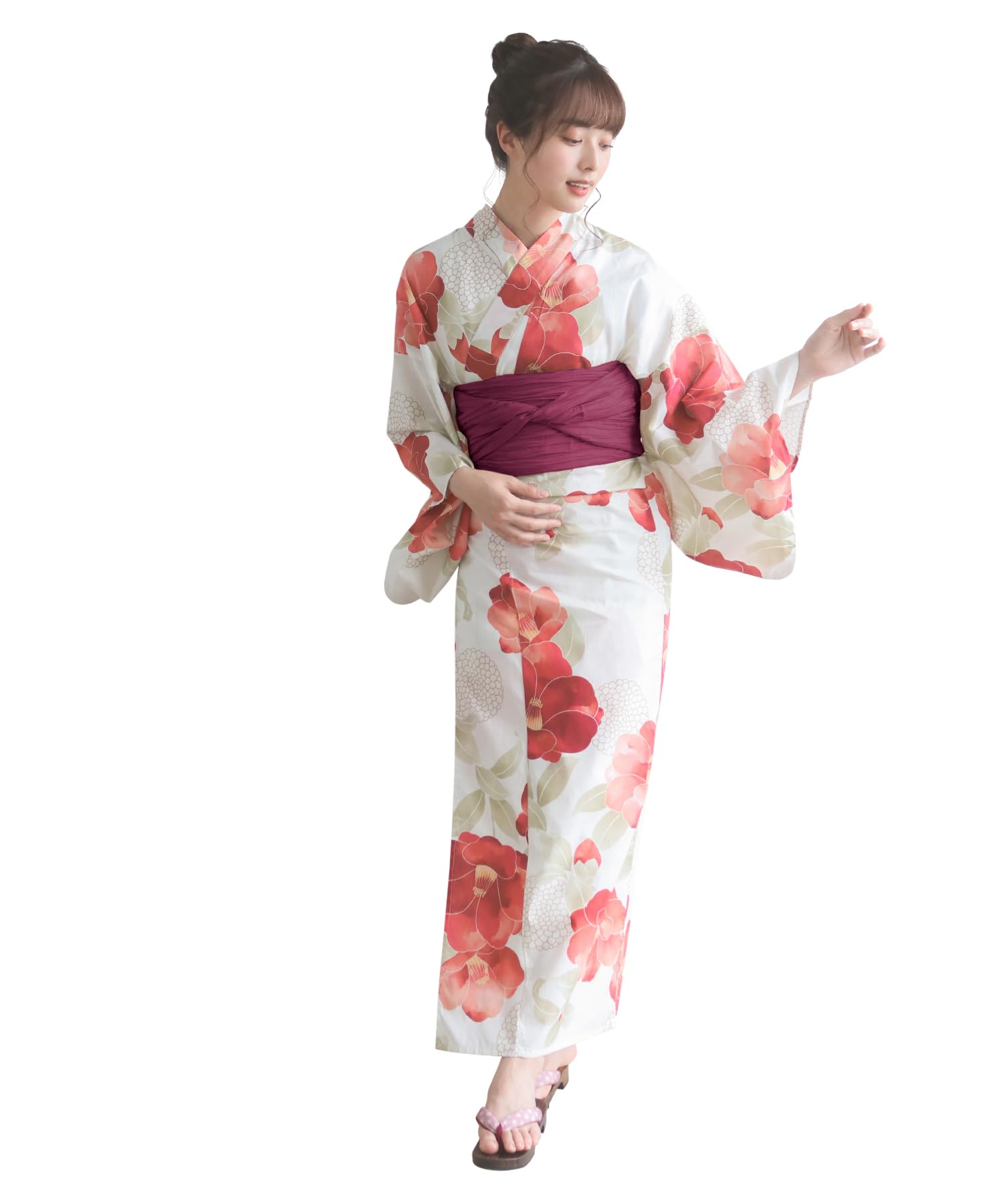

Yukata change set Heiko H First love one size fits [KYOETSU] set, weave, unbleached, 2-piece (yukata, obi), ladies (11. camellia, all)