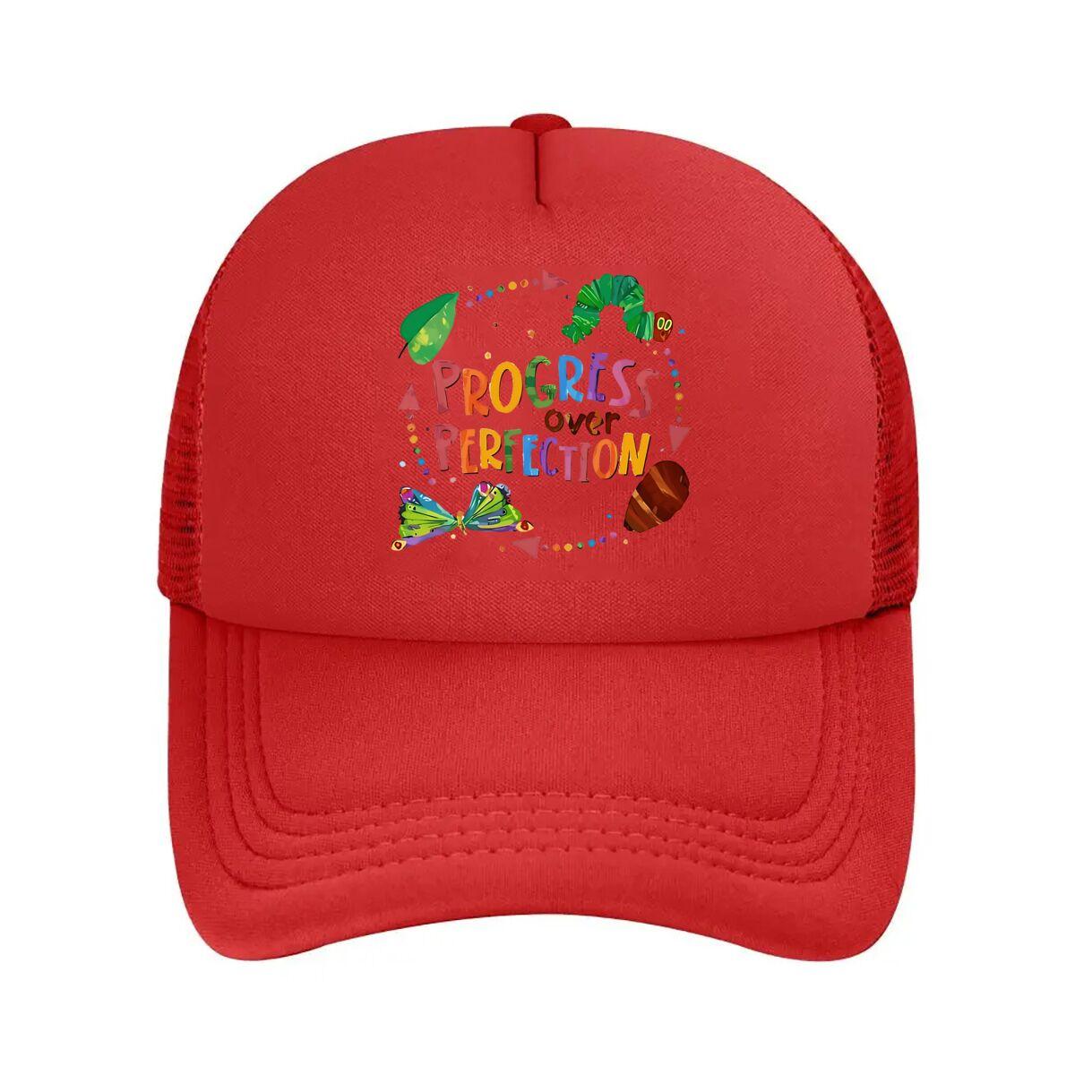 Colorful Cartoon Progress Over Perfection Wall Art Mesh Baseball Cap Hip Hop Adjustable