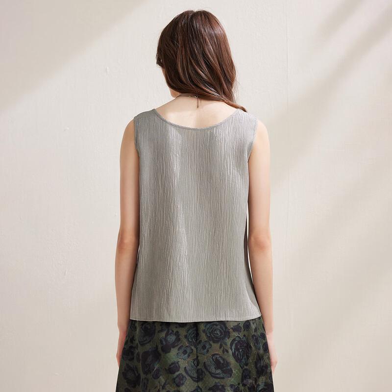 Zhaojun Women's Mulberry Silk Blend Textured Round Neck Vest
