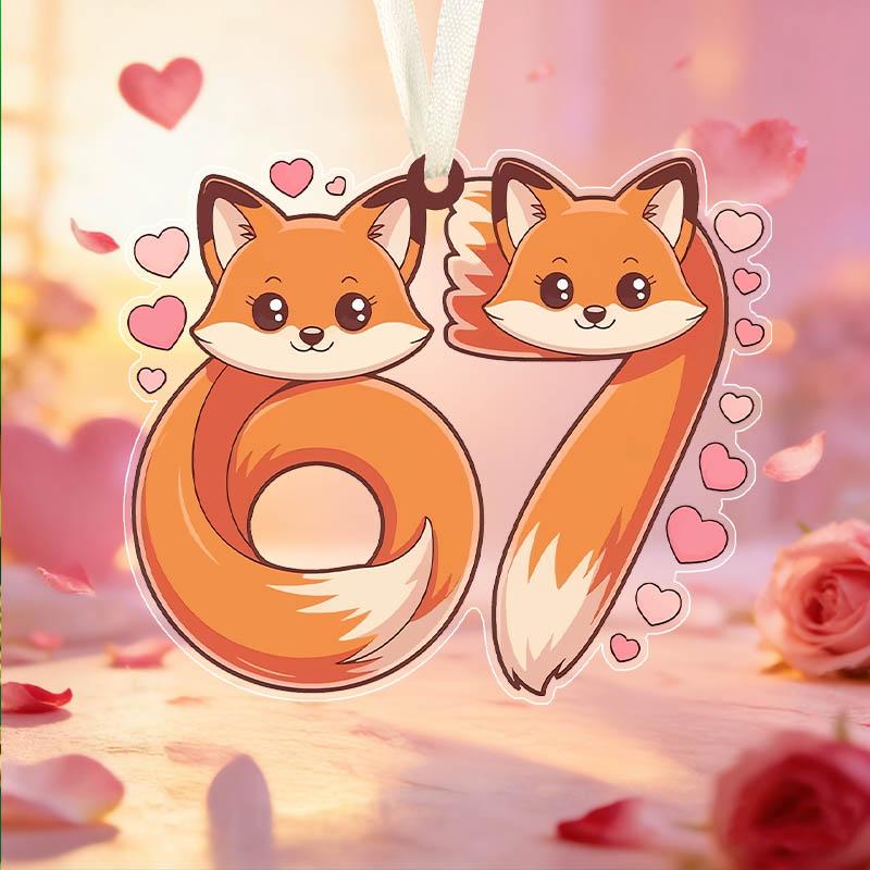 Valentine's Day Transparent Acrylic Pendant Two Fox Tails 6 7 Pattern Hanging Decor Gift for Friends Galentine's Day
