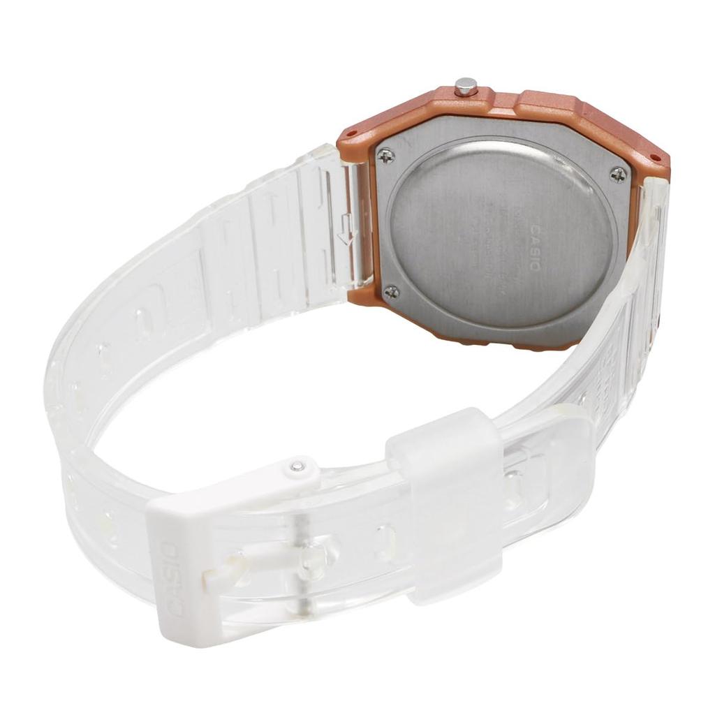 Casio Digital Quartz Watch F-91WS-7A3 Unisex Rose Gold Clear Compact 38mm Daily Life Waterproof