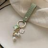 Lily of The Valley Flower Leather Keychain for Women Korean Fashion Sweet Key Chains Green Sweet Cute Bag Pendant Accessories