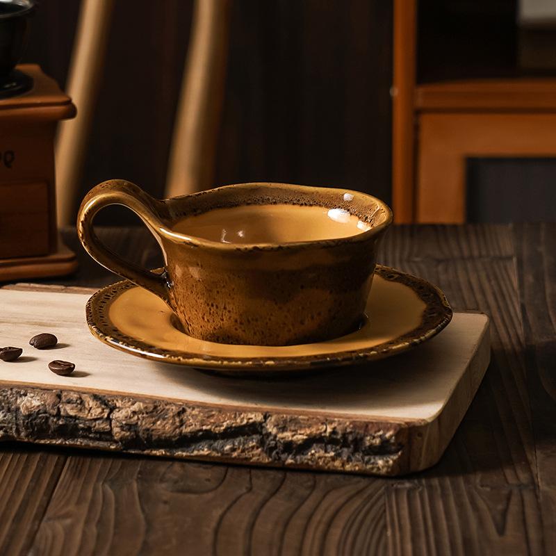 

Coffee Cup and Plate Set Ceramic Leopard Print Japanese Retro Bohemian Ins Creative Afternoon Tea Latte Art Cup Gift Box 160ml