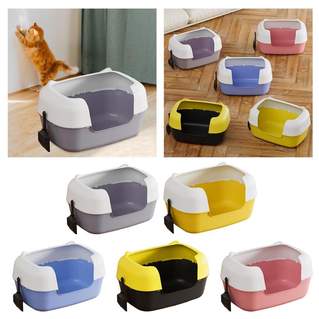 Open Top Pet Litter Box High Sided Removable Cat Toilet Pet Supplies Semi Closed Sifting Litter Tray for Small and Large Cats