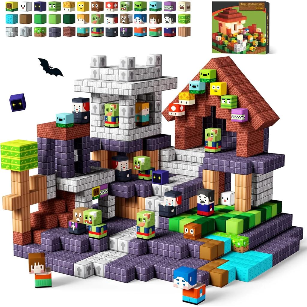Magnetische Bausteine Mine World Magnetische Pflanzen Zombies Stein Würfel STEM Sensorisches Spielzeug Set Bestes Geschenk für 3+ Junge Mädchen Kind