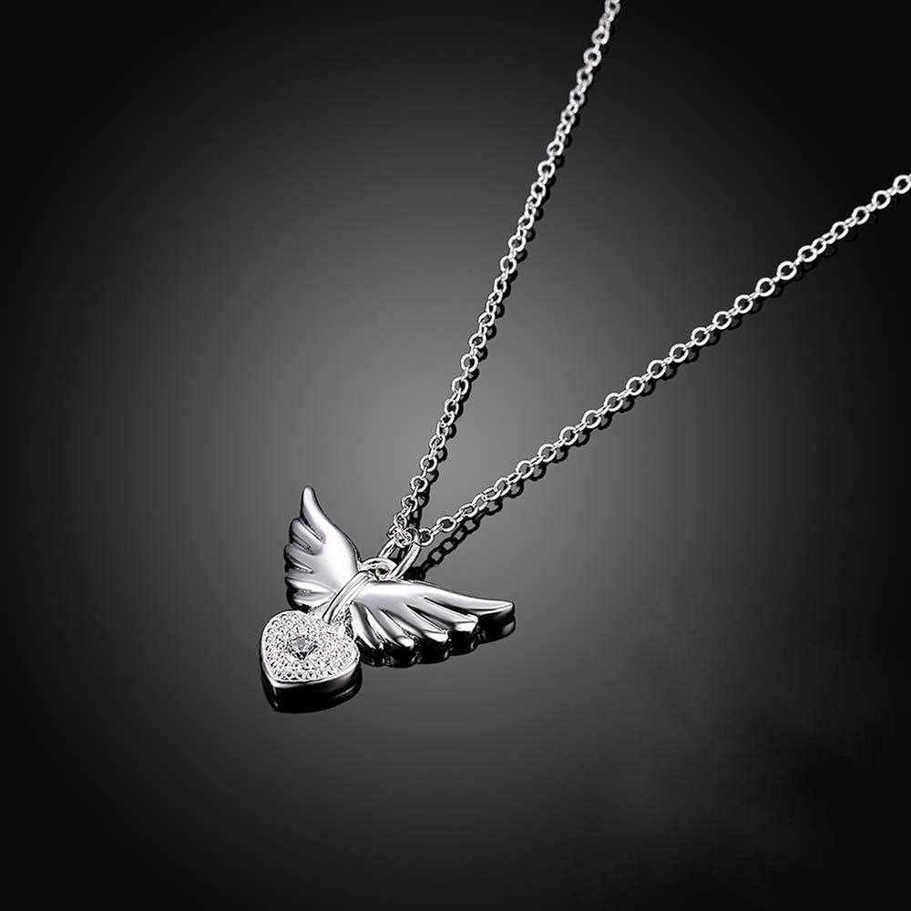 New 925 Sterling Silver Necklace Zirconia Angel Wings Necklace Jewelry Collars