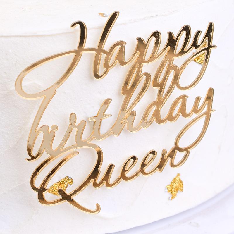 Gold Silber Acryl Kuchenaufsätze Dekorationen Happy Birthday Königin Prinzessin für Mädchen Geburtstagsparty Dessert Buchstaben Dekoration