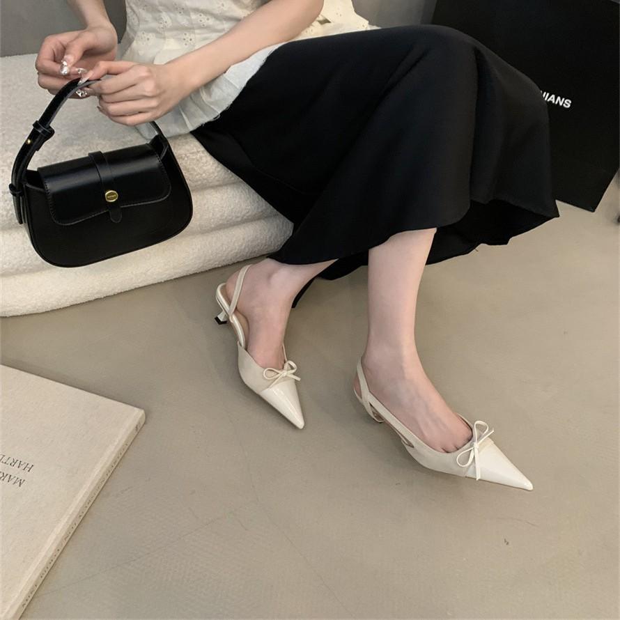 Fairy Wind Evening Wind Bag Head Sandals 2025 New French Temperament Gentle Bow Pointed Stiletto Shoes