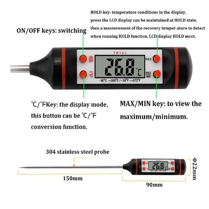 Electronic Thermometer Food Kitchen Oil Thermometer Electron Probe Liquid BBQ Baking Digital Display Temperature Pen Meter TP101