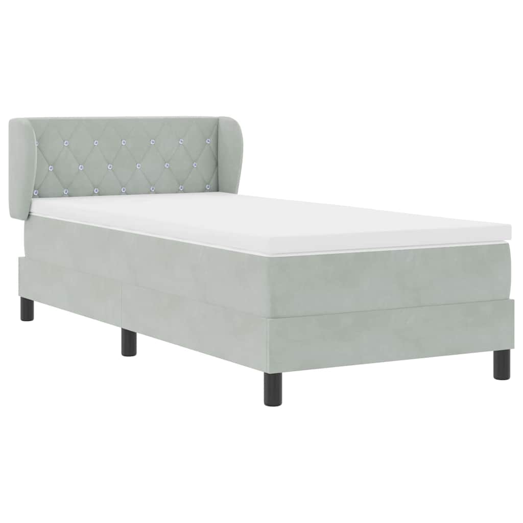 Box Spring Bed with Headboard Light Grey 90 x 200 cm Velvet