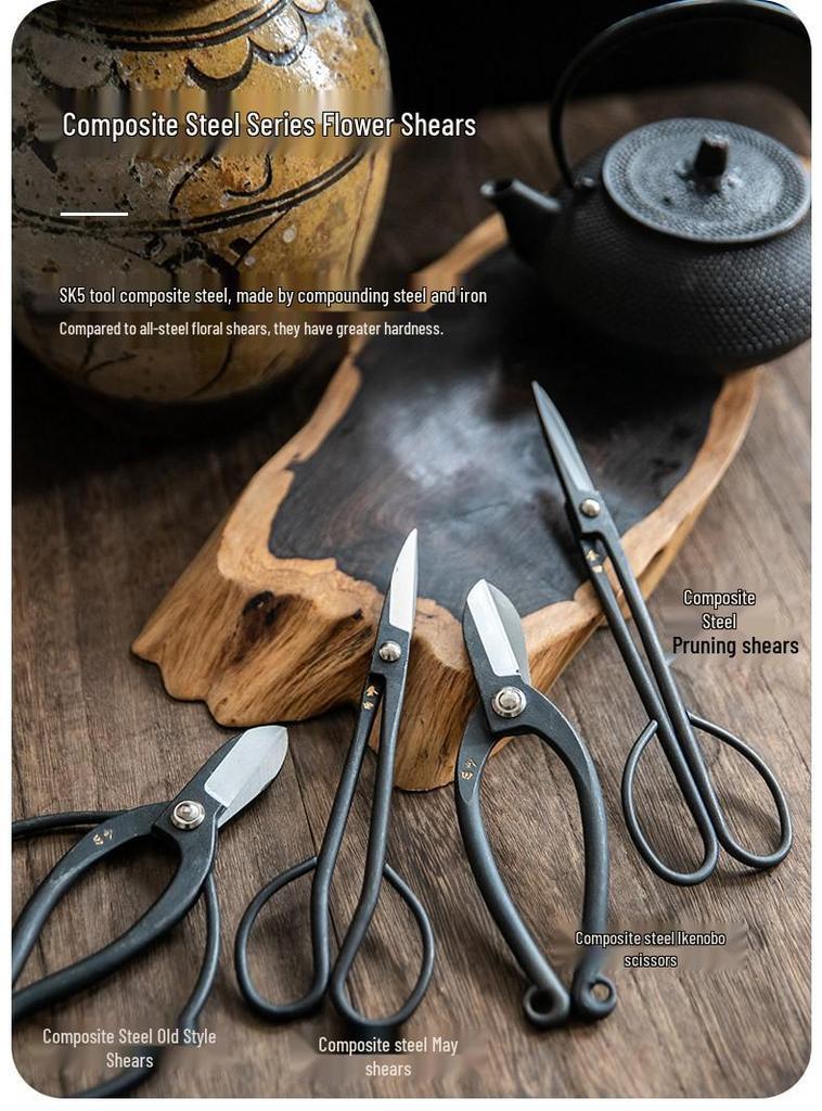Ikenobo Florist Japanese-Chinese Composite Steel Shears: Gardening, Pruning, Carving, and Flower Arranging Scissors.