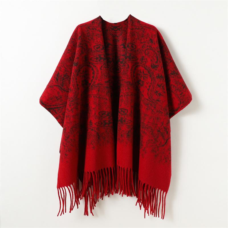 Winter Women Scarf Layers Poncho Elegant Lady Men Retro Print Tassel Wraps Shawl Warm Scarve Capa Para Mujer Pashmina Cloak New