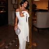 European and American Style Slim-fitting Elegant One-step Skirt One-word Collar Tube Top Lace-up Dress Fashionable Solid Color Women's Banquet Dress