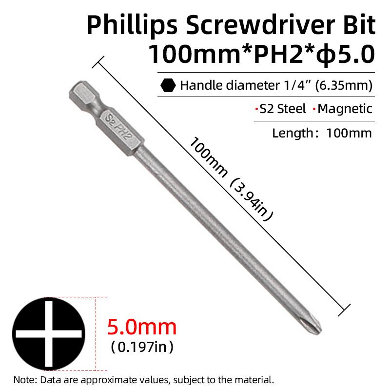 1PC Phillips-Schraubendreher-Bits Kreuzkopf Magnetische Schraubendreher PH00 PH1 PH2 S2 Legierter Stahl Sechskantschaft Handwerkzeuge 50/75/100/150mm