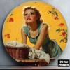Vintage Laundress Girl Retro Round Aluminum Metal Wall Art Home Decor For Kitchen