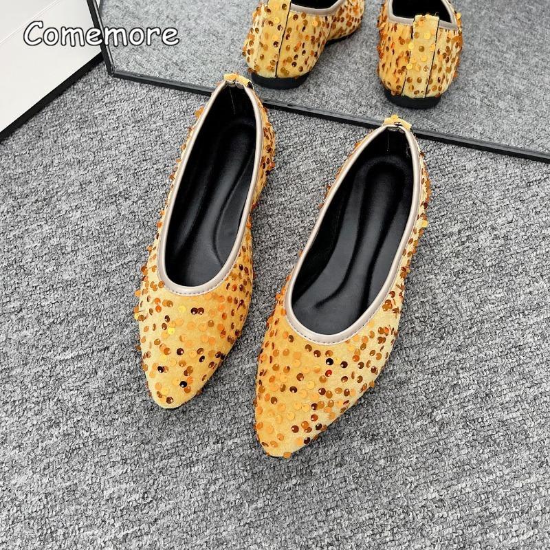 Fashion Shiny Sequins Women's Casual Flat Bottom Shoes Pointed Toe Slip-On Large Size36 43 Summer Loafers Soft Sole Women Shoes Fashion