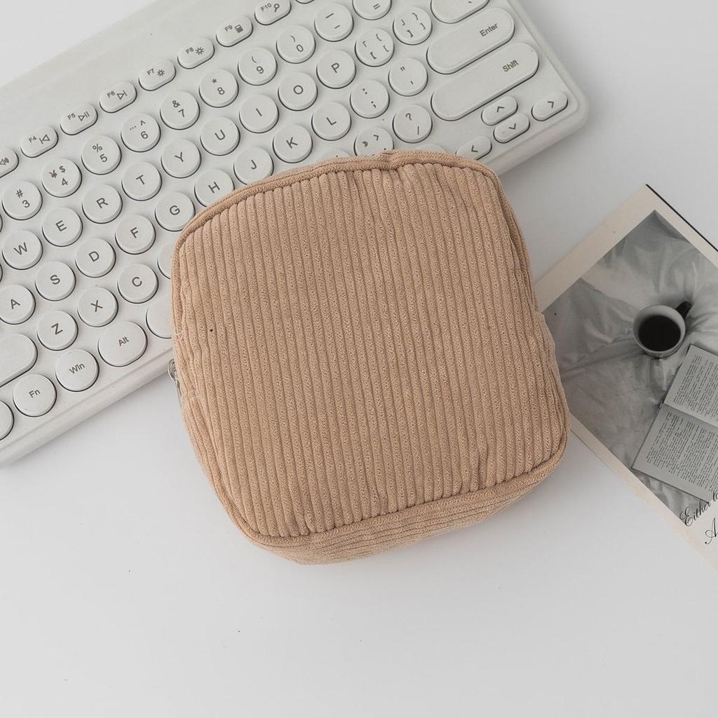 Corduroy Makeup & Sanitary Napkin Storage Bag - Portable Small Coin Purse