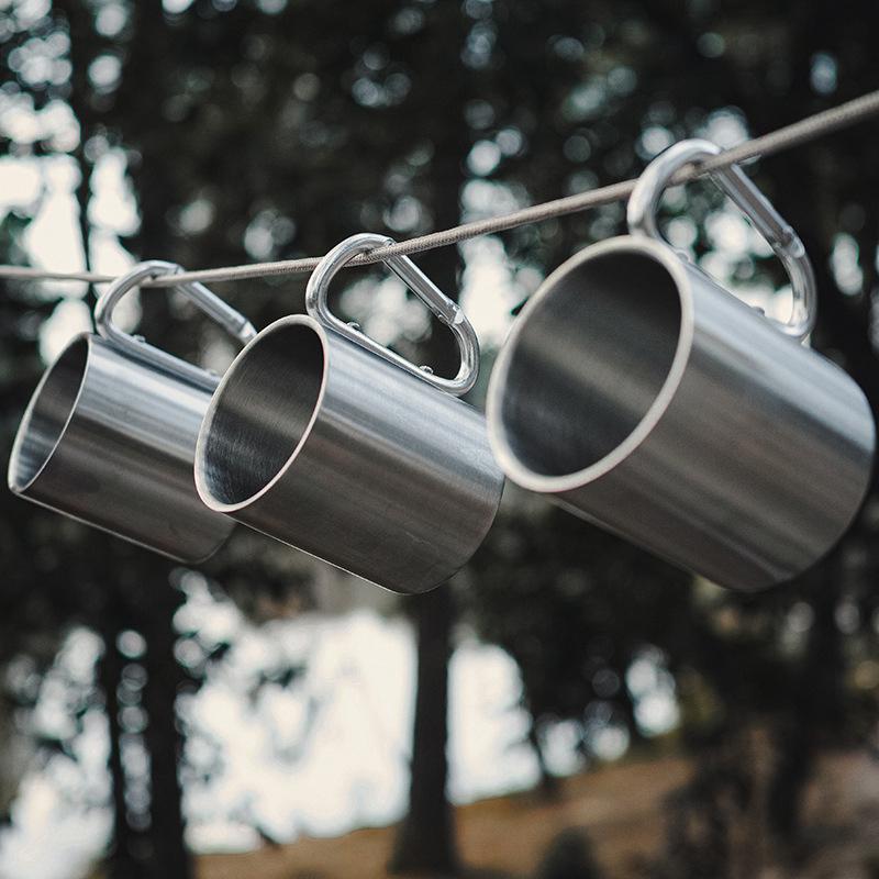 220/300Ml Camping Travel Stainless Steel Cup Carabiner Hook Handle Picnic Water Mug Outdoor Travel Hike Cup