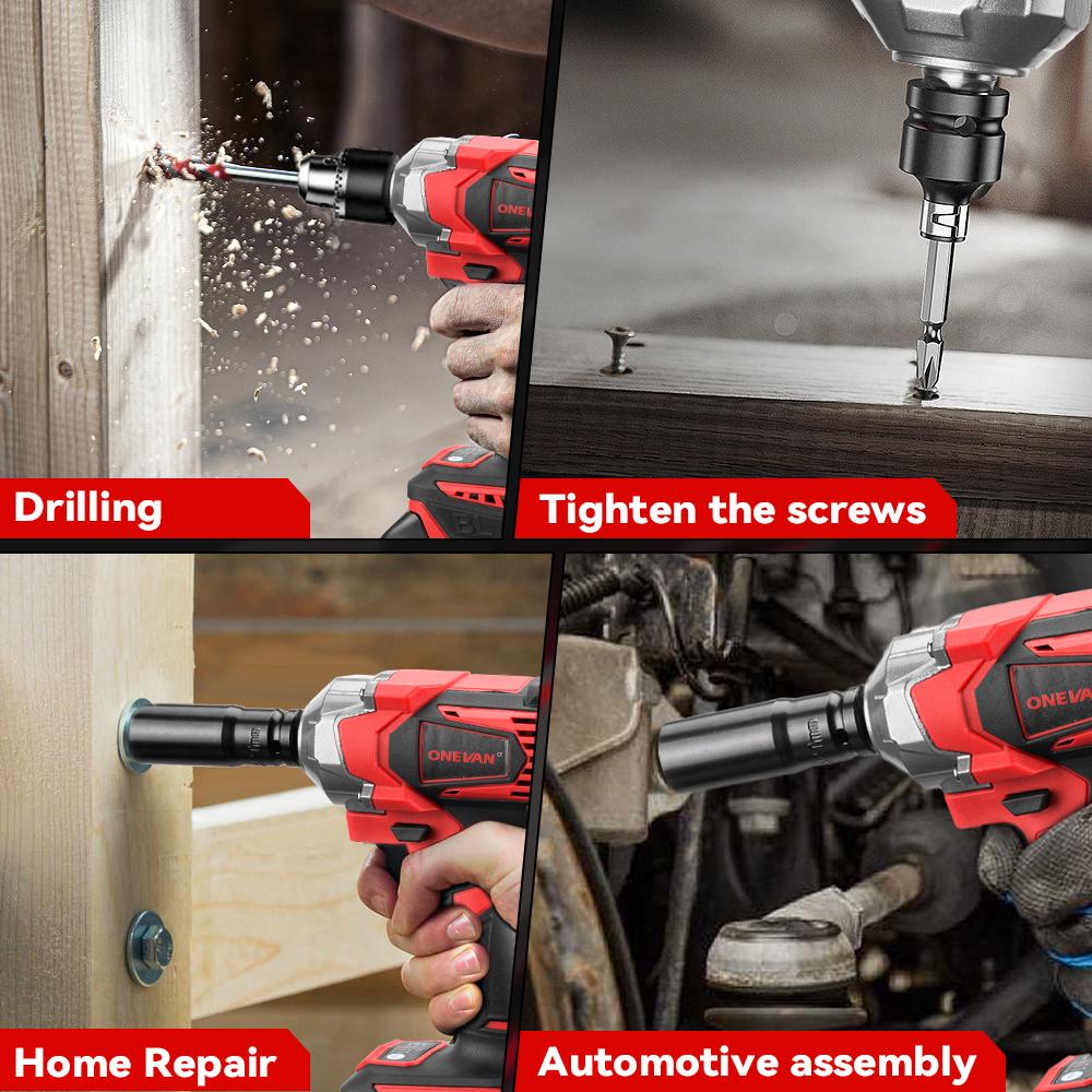 ONEVAN  Brushless Electric Impact Wrench 1/2'' Cordless Screwdriver Lithium-Ion Battery Power Tool for Makita 18V Battery