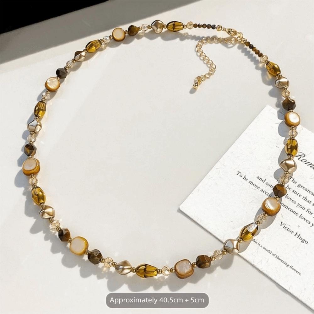 Handmade Necklace Beaded Sweater Chain Vintage Caramel Necklace  Jewelry Gift