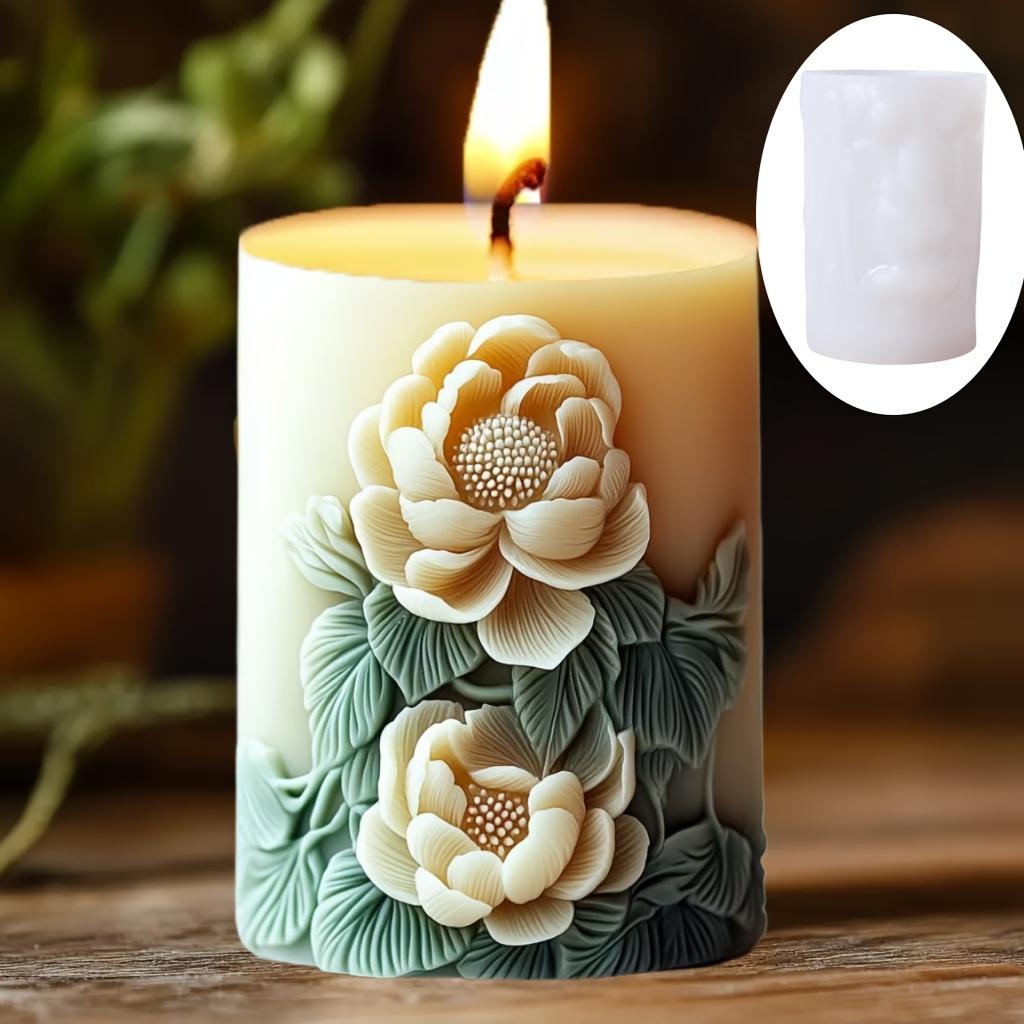 DIY Peony Flower Relief Cylindrical Candle Silicone Mold Rose Relief Resin Mould Flower Plant Mother's Day Gift Gypsum Molds