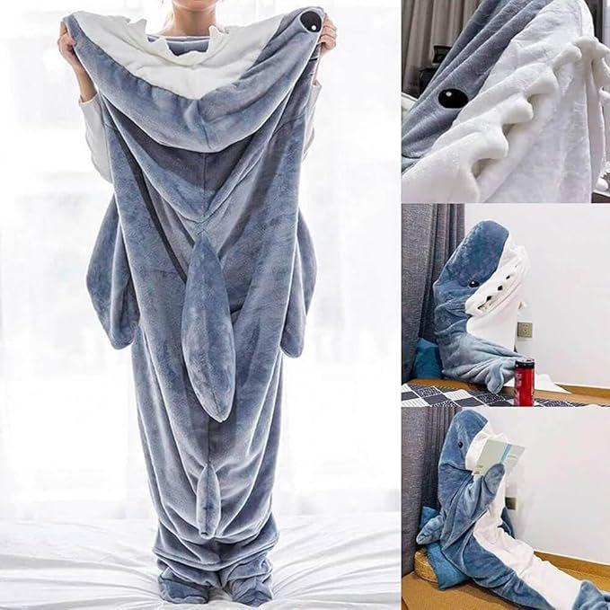 Autumn-Winter Cartoon Shark Flannel Sleeping Bag – Warm, Thick, One-Piece for Couples & Adults