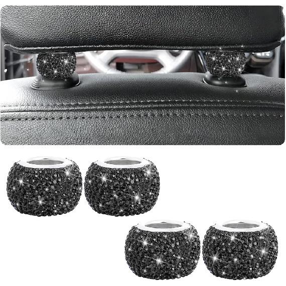 XINLIYA 4 Pack Car Headrest Collars, Bling Car Head Rest Collars Rings Decor, Rhinestone Car Head Rest Collars, Interior Car Seat Accessory, Crystal