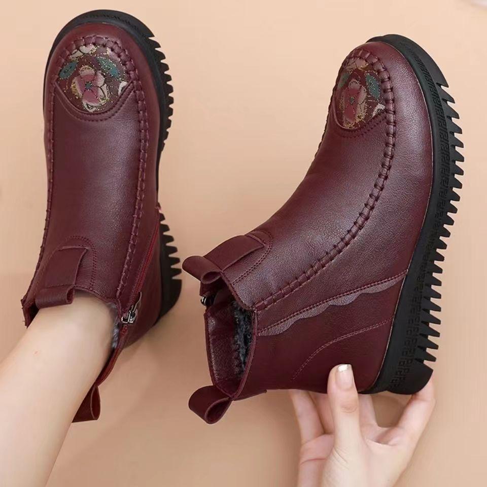 Women's Large Size Soft Sole Winter Warm Anti-slip Fur One Snow Boots Padded Lined Ankle Boots Anti-slip Outdoor Sports Cotton Boots Martin Boots