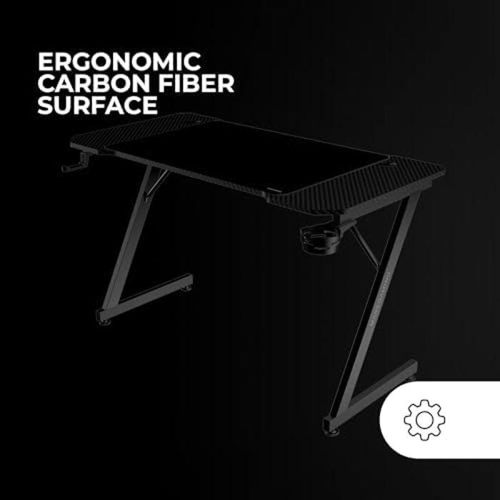 Bureau Gaming - MARSGAMING - MGD-X120 - Surface en Fibre de Carbone - Structure Métallique - Tapis de Souris XXL