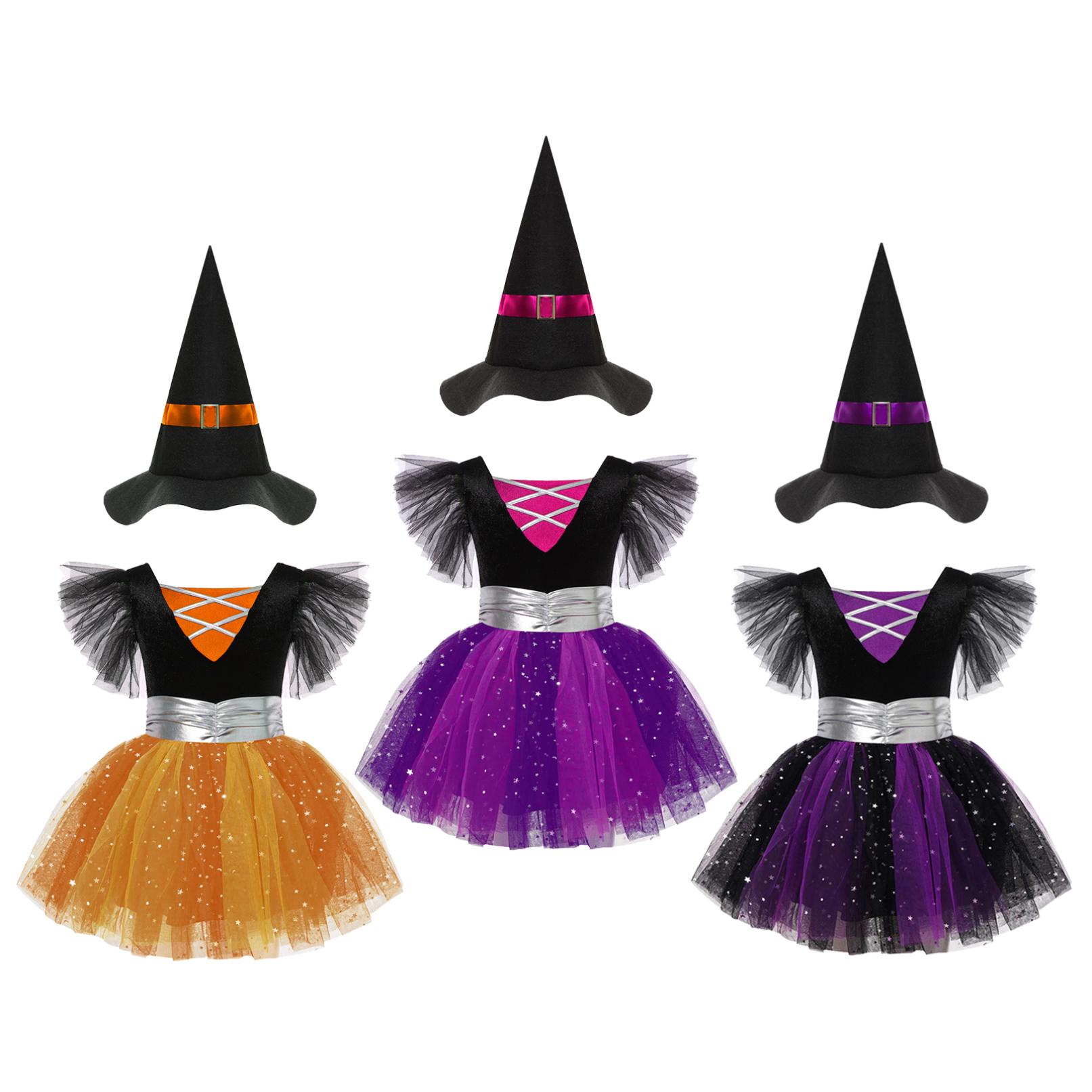 

Дитячий костюм відьми для дівчаток, карнавальна косплей-сукня-пачка з капелюхом на Хеллоуїн. 13-14 Years фіолетовий