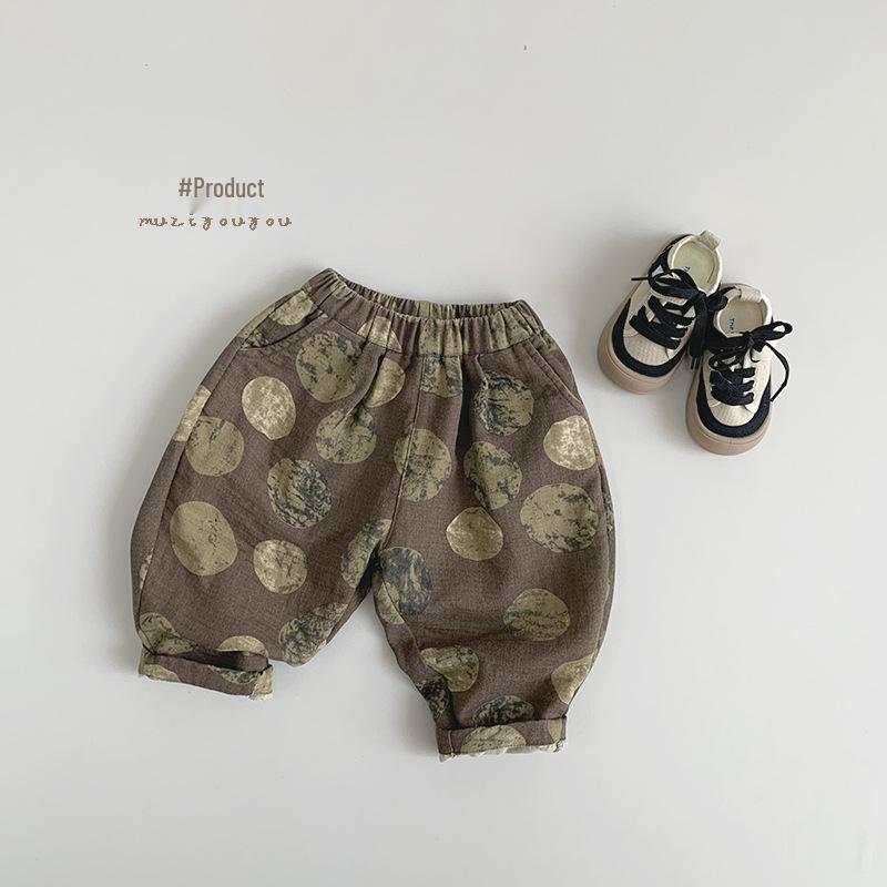 

Детские хлопковые брюки широкого кроя в стиле ретро - Весна/Лето 2025 Корейский и Японский тренд 110 cm кофейный