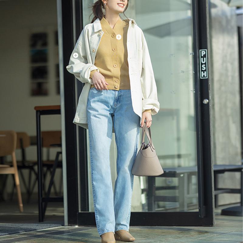 UNIQLO SS22 Solid Color Long Sleeve Denim Jacket Unisex jackets Off-White 446919-01