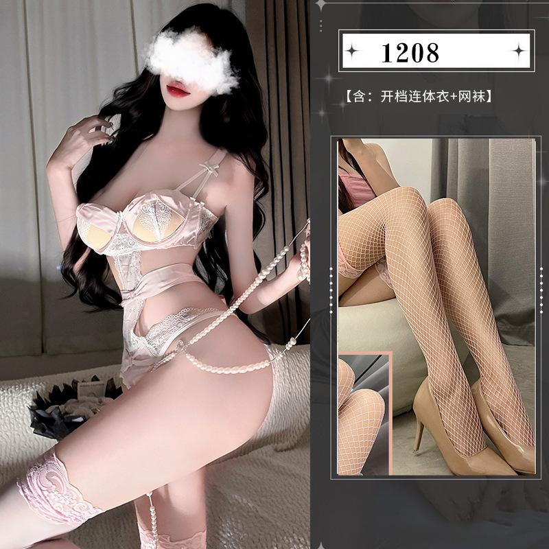 Sexy underwear suspender onesie lace suit seduction uniform hollow sexy small chest women's steel ring