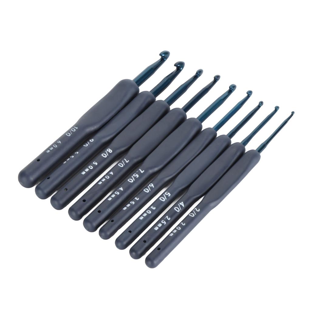 9Pcs Crochet Hooks Set Ergonomic Soft Grip Smooth Needles for Beginners Arthritic Hands Blue