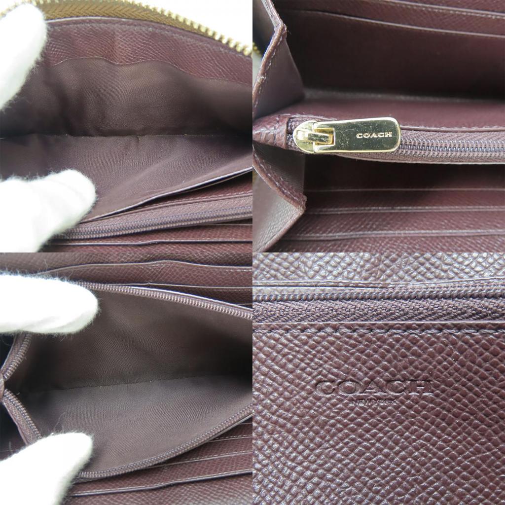 Used COACH Purse F22712 Signature leather Metal red Brown Zip Around