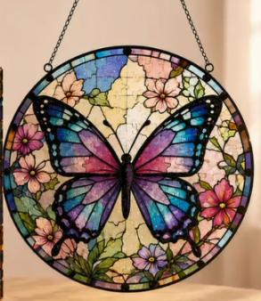 Butterfly Acrylic Flat Puzzle Sun Catcher Hanging Decoration Window Ornament with Chain for Indoor Outdoor Use