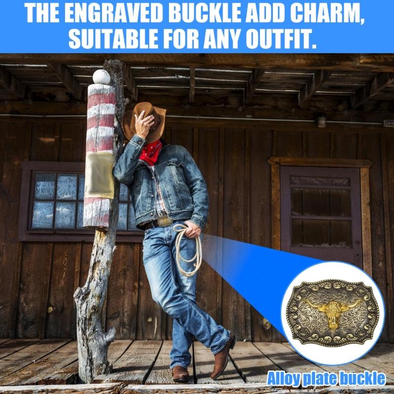Women Western Belt Engraved Bull Metal Buckle Pants Belt Unisex Cowgirl Belt