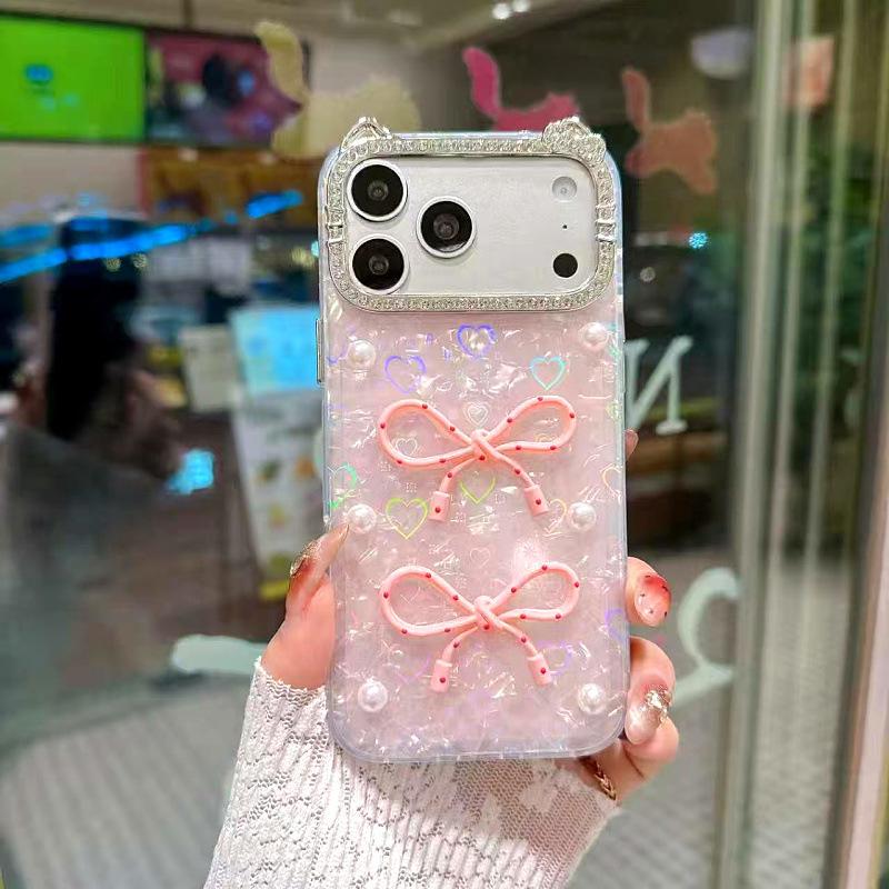 Korean Style Bow Shell Texture Phone Case for iPhone 17 Pro Max, Fits Models 14, 15, 16.