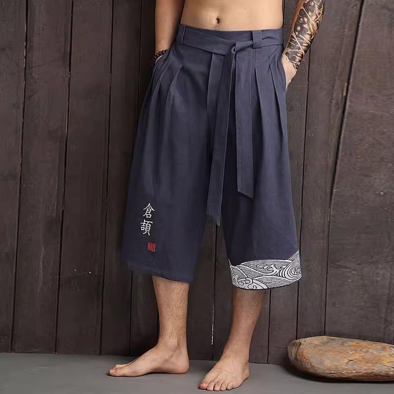 Traditional Pants Men Clothing Bath Pant Casual Loose Male Japan Style Yukata Trousers Linen Cropped Pants