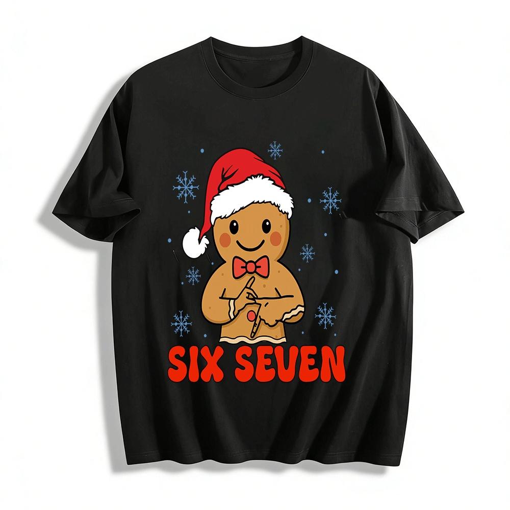 

Christmas Gingerbread Man Six Seven Print Casual Top Pure cotton T-shirt XXS
