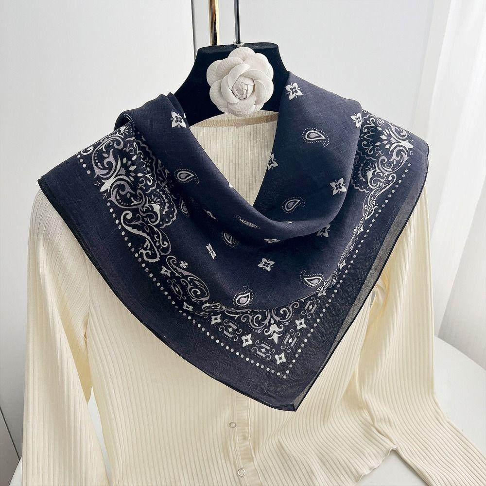 Thin Cashew Nut Print Silk Scarf Korean Square Handkerchief Simple Cotton Square Scarf  Women