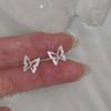 Silver Plated Ear Hypoallergenic Romantic Zircon Flower Butterfly Stud Earrings Piercing for Women Teen Jewelry Accessories