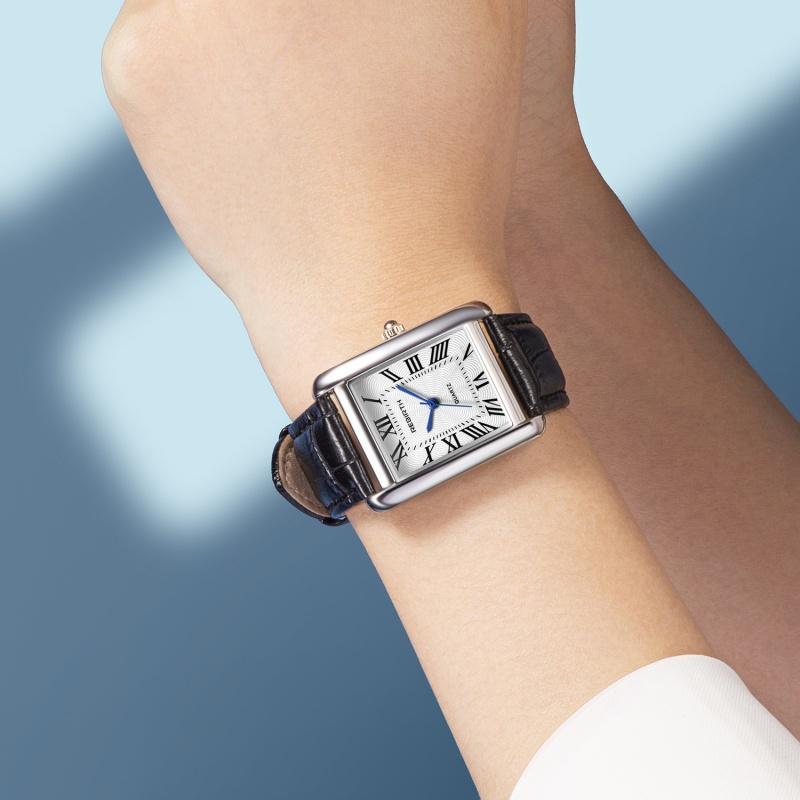 REBIRTH 002 Elegante Orologio al Quarzo da Donna Quadrante Quadrato Semplice Cinturino in Pelle per il Tempo Libero Impermeabile Orologi da Donna per Affari reloj mujer