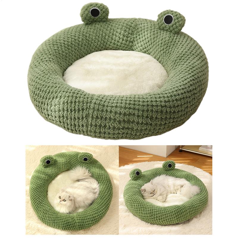 Frog Shaped Cat Bed Green Plush Warm Cat Dog Beds Nesting Basket Kennel Beds Pet Accessories