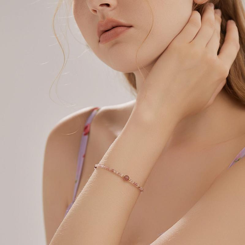 Natural Nanhong amethyst beaded bracelet light luxury high-end fine bracelet simple small fresh sweet jewelry women